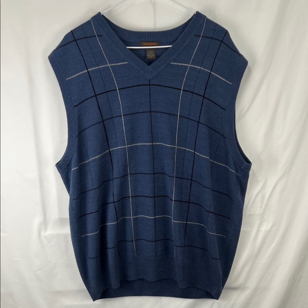 Dockers - Mens Sweater Vest - Golf - Size XL - Medium Blue and Black Plaid
